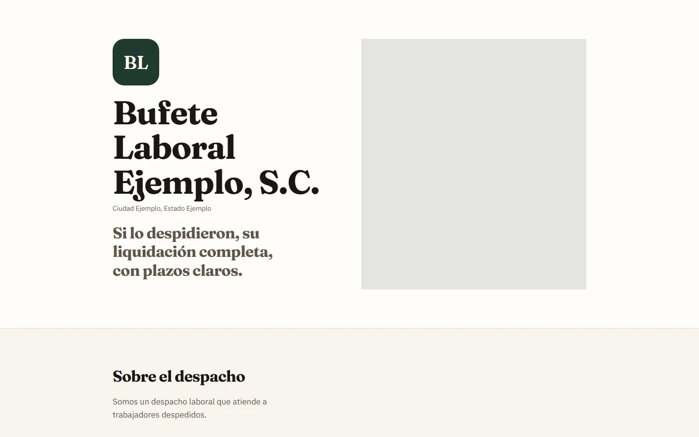 Muestra de la página de un despacho: nombre, ciudad y un mensaje para quien fue despedido
